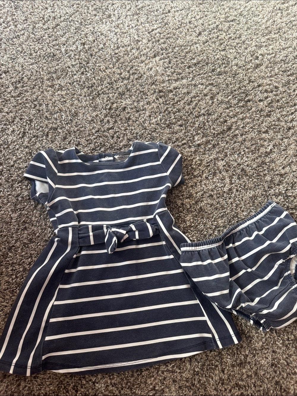 Habitual Navy and White Striped Girls Dress with Matching Bloomers